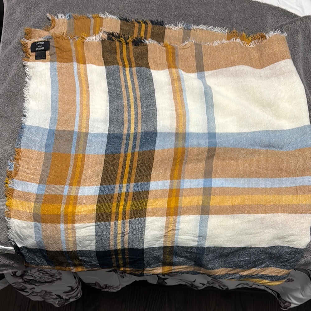 Plaid Scarf with Frayed Edges